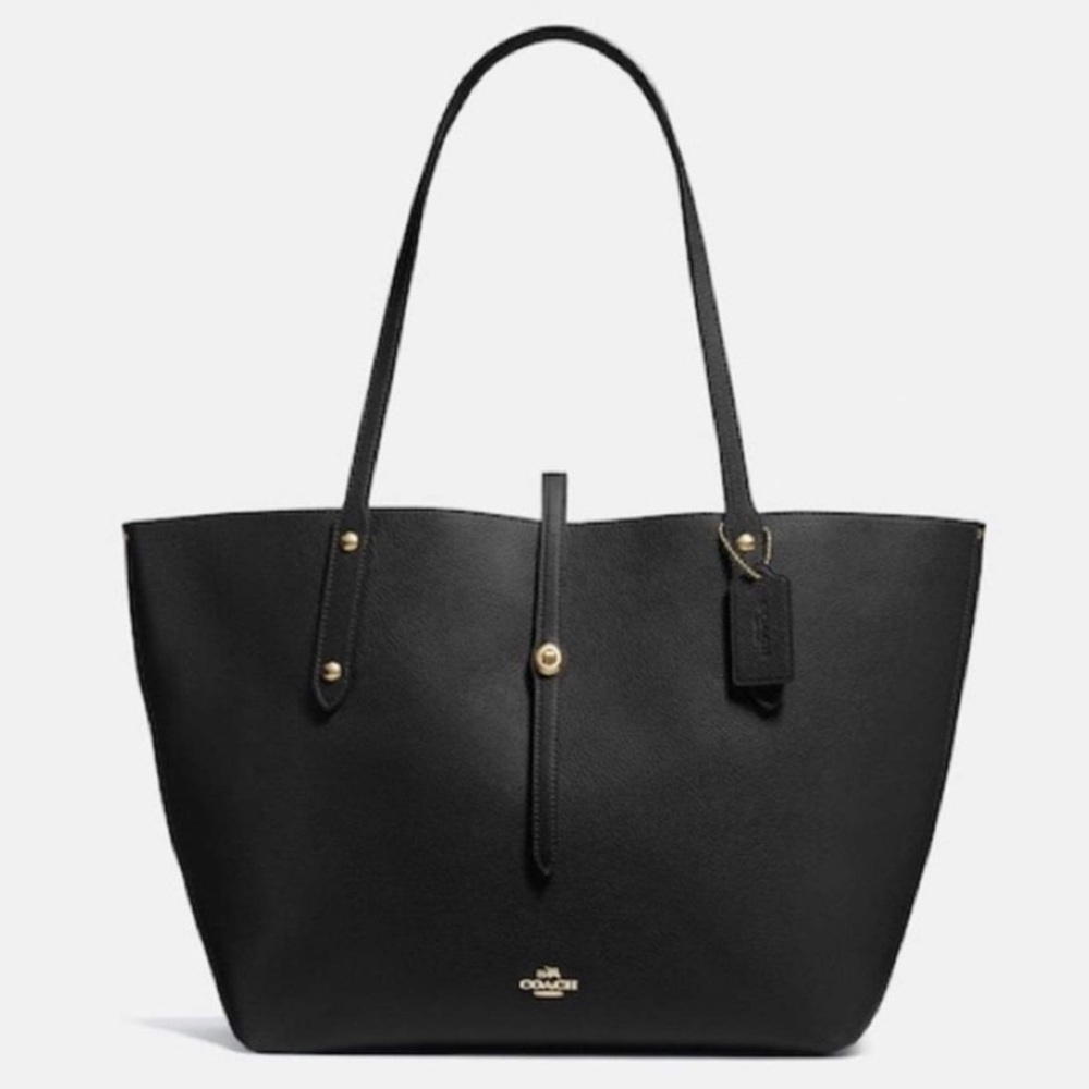Coach Black Leather Tote with Gold Accents (Preloved)
